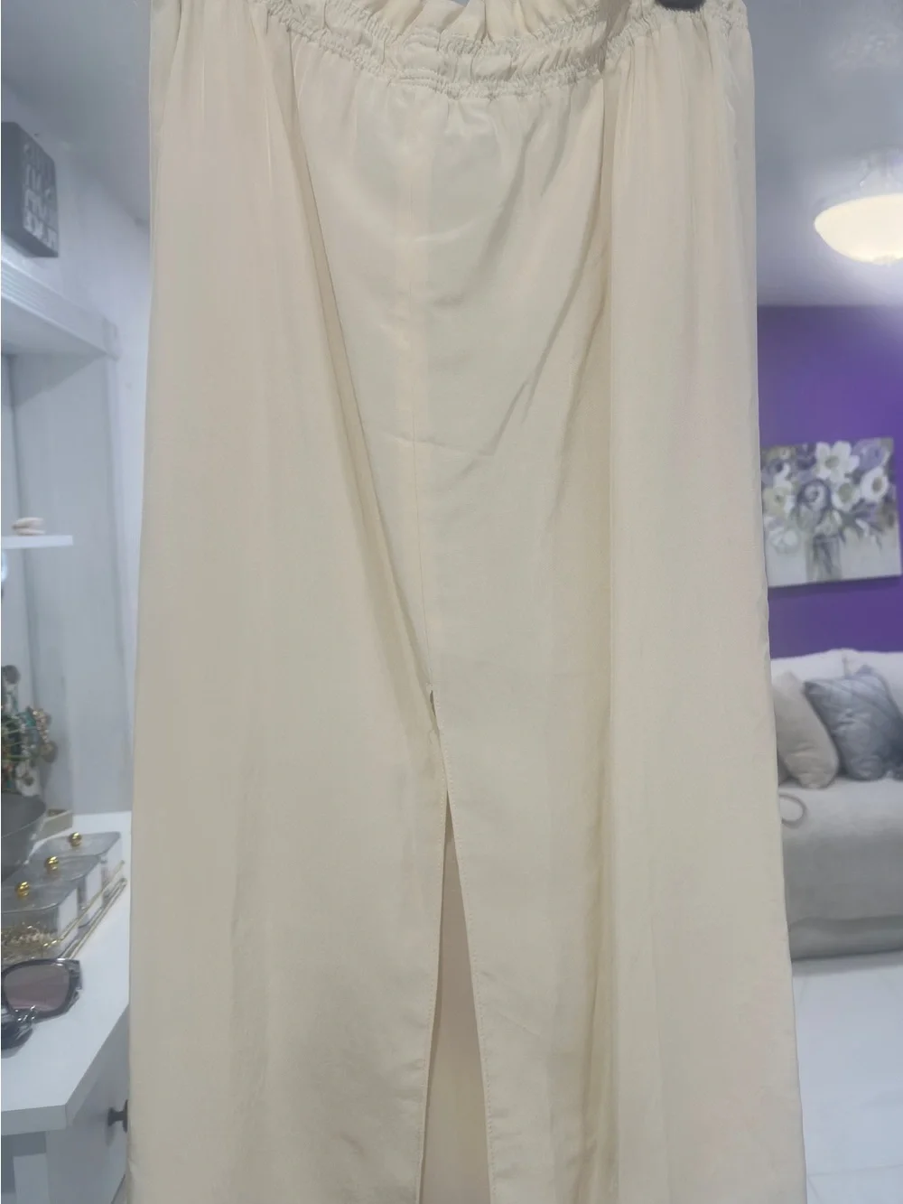 Zara Light Cream Drawstring Midi Skirt